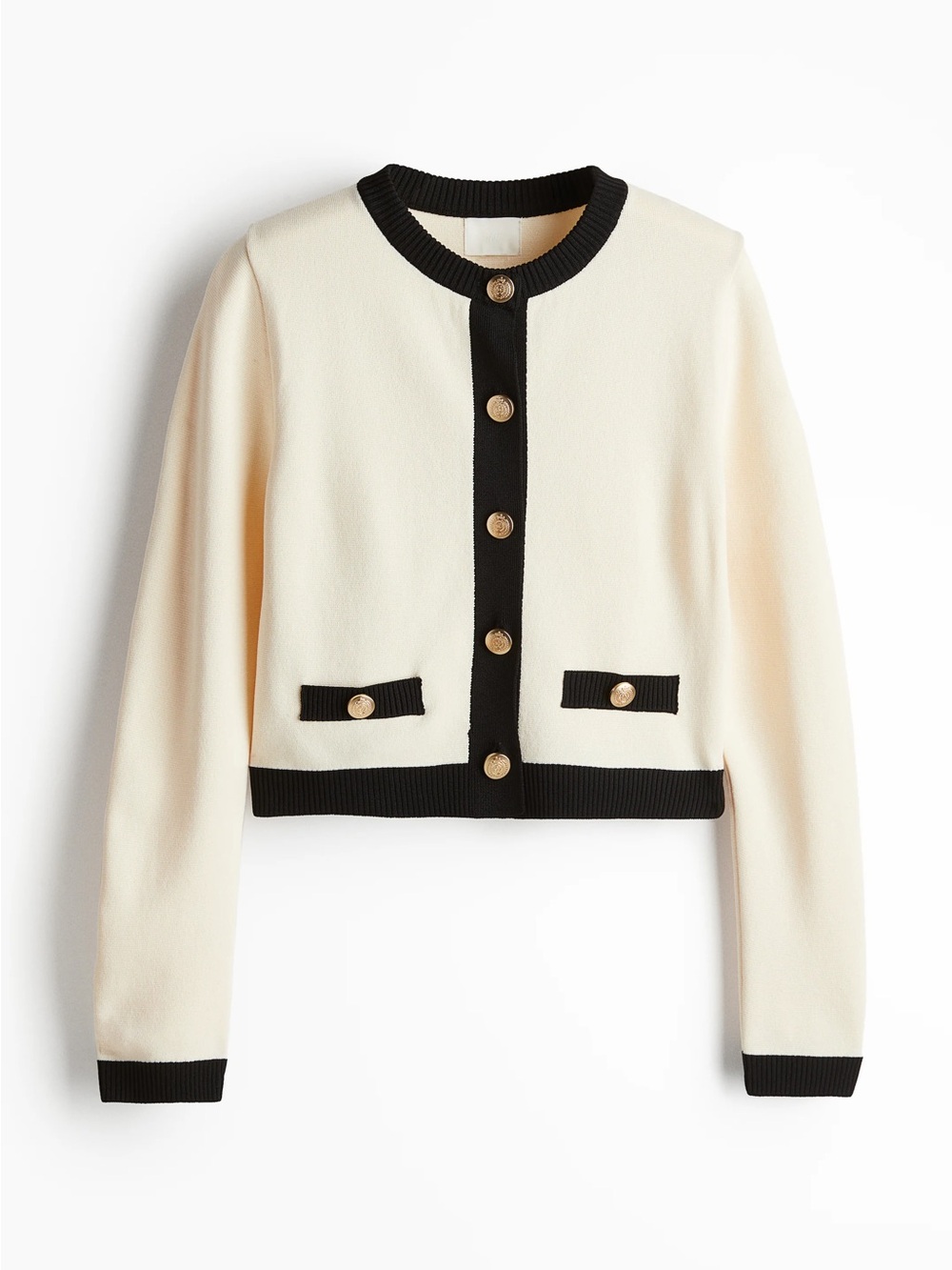 H&M Cream Cropped Jacket with Black Trim